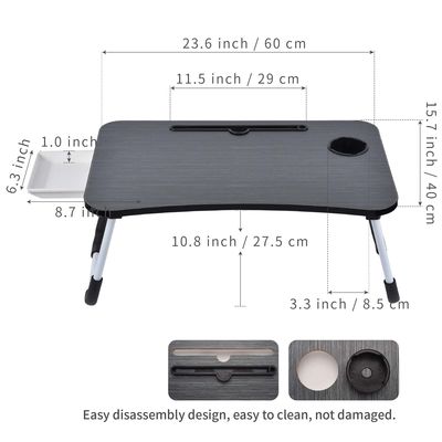 휴대용 폴더블 노트북 침대 테이블 책상 트레이 컵 홀더 15.7 &quot;D x 23.6&quot;W x 11&quot;H