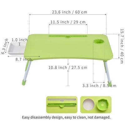 접이식 랩 데스크 베드 트레이 컵 홀더와 제품 크기 15.7 &quot;D x 23.6&quot;W x 11&quot;H