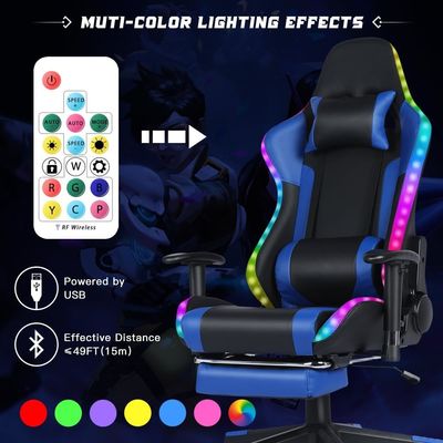LED 라이트 바와 마사지 기능으로 맞춤형 컬러 가죽 RGB 게임 회전 의자