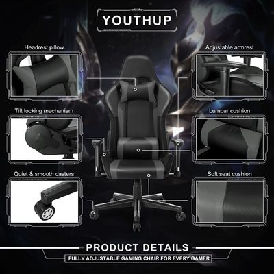 27.5&quot;D x 27.5&quot;W x 46.5&quot;H LED 라이트 바와 마사지 기능을 가진 게임 회전 의자