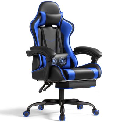 솔리드 백 스타일 에르고노믹 게임 의자 발받침과 마사지 허리 지원