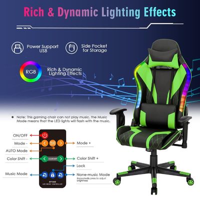편안한 에르고노믹 RGB 게임 의자 조정 가능한 디자인과 RGB LED 조명