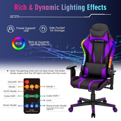 현대적인 디자인과 RGB LED 조명으로 ALINUNU 회전용 의자를 사용하여 게임 설정을 업그레이드하십시오