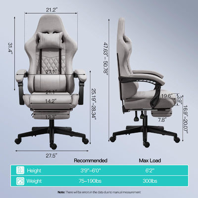 발받침과 마사지 합성 가죽 41 파운드의 조정 가능한 Ergonomic 게임 의자