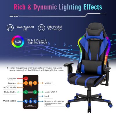 RGB LED 라이트와 조절 가능한 디자인으로 인체형 비디오 게임 의자를 사용자 정의하십시오.