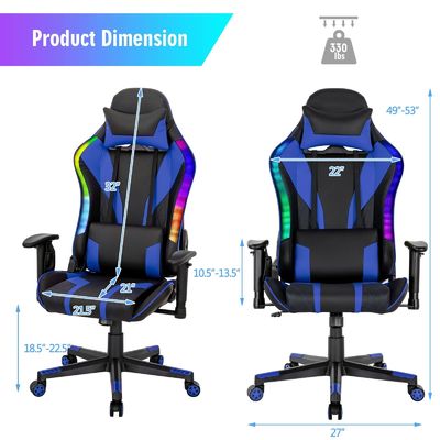RGB LED 라이트와 조절 가능한 디자인으로 인체형 비디오 게임 의자를 사용자 정의하십시오.
