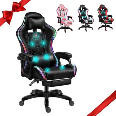 현대 디자인 컴퓨터 게임실 LED 게임 의자 스피커와 허리 베개
