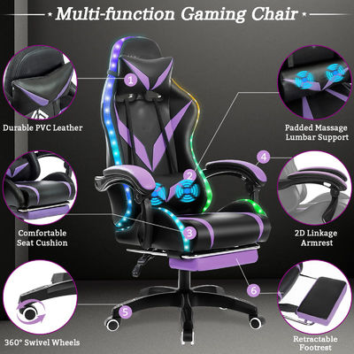 메일 포장 마사지 및 LED 라이트가있는 Ergonomic RGB 게임 의자 회전 의자 스타일